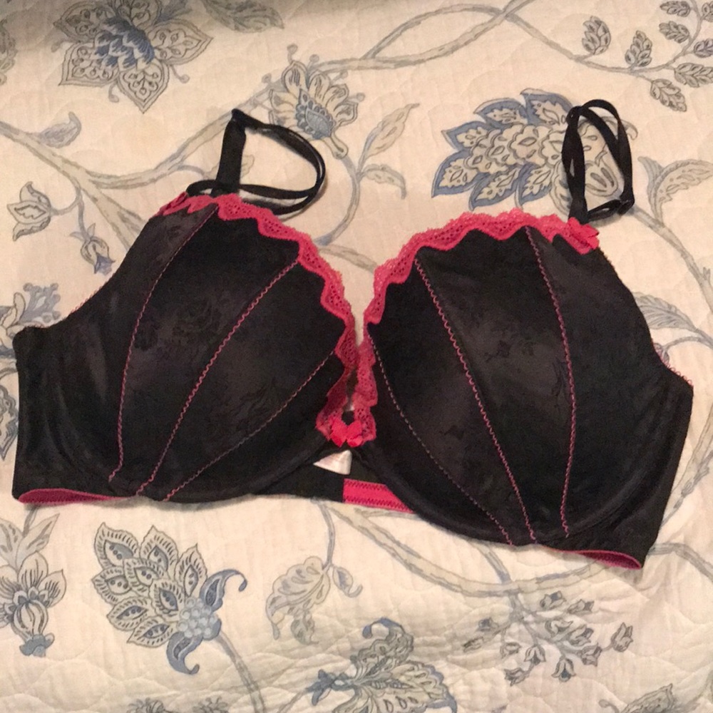 Pink lace trimmed bra